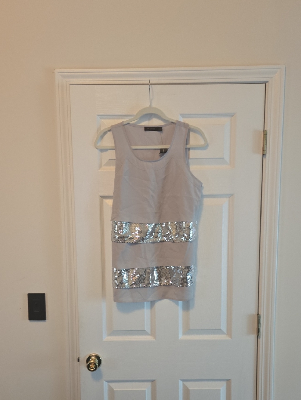 The Limited Light Gray Tank with Silver Sequin Bands
